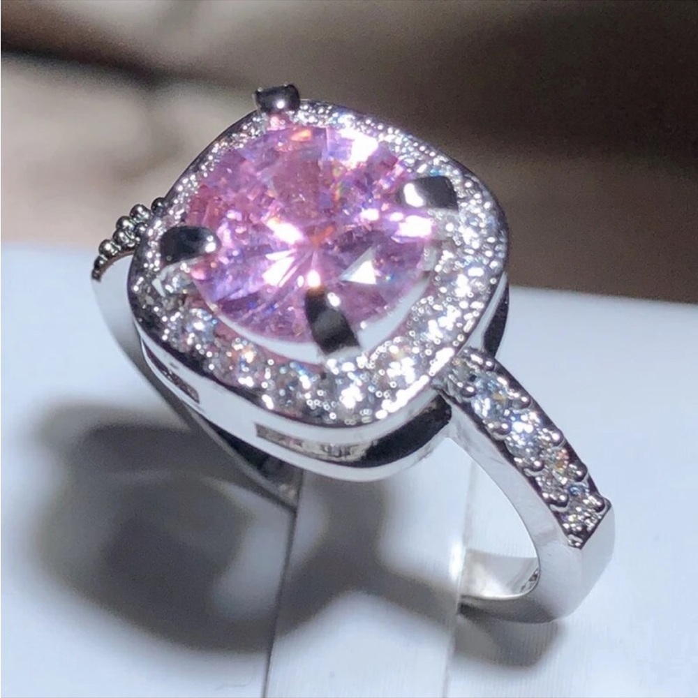 Pink Topaz 925 Sterling Silver Engagement Wedding Ring